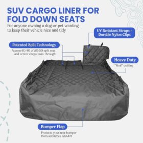 4Knines Heavy-Duty Waterproof SUV Cargo Liner for Dogs - Non-Slip Trunk Mat with Bumper Flap, Fits 60/40 Split Bench Seats (2024-2026 Models) - Large, Black