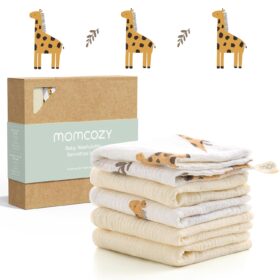 Momcozy Premium Baby Washcloths - 5 Pack, 10x10 Inch, 4-Layer Thick Cotton Cloth - OEKO-TEX Certified, Ultra Soft & Absorbent for Newborns - Perfect for Bath, Diaper Changes & On-the-Go