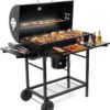 Premium 36-Inch Barrel Charcoal Grill & Smoker Combo with Side Table - 589 sq in Cooking Space, Temperature Control, Easy Mobility for Backyard, Patio, Camping