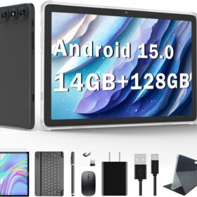 2026 Android 15 Tablet 10 inch - 14GB RAM 128GB Storage (1TB Expandable), 4G LTE SIM Slot, 5G WiFi, Octa-Core, 7000mAh Battery, FHD IPS Display, Keyboard Bundle - Slate Gray
