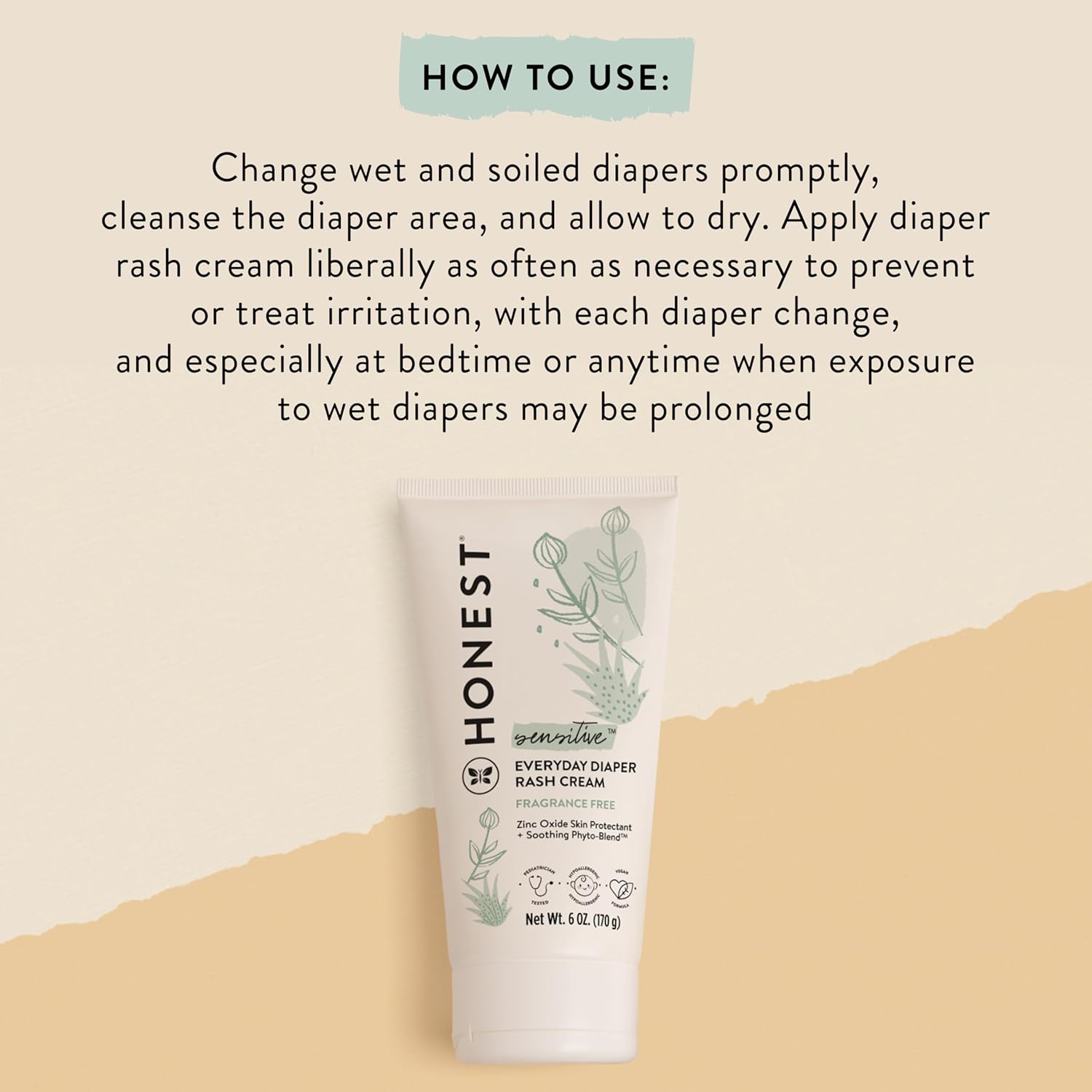 The Honest Company Hypoallergenic Diaper Rash Cream with Zinc Oxide - Soothing Moisturizing Ointment for Baby, NEA Recognized, Cruelty-Free, 6 oz Value Size