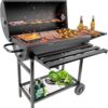 Premium Barrel Charcoal Grill with Thermometer & Foldable Side Table - 565 sq in Large Cooking Space for Backyard BBQ, Picnic & Outdoor Cookouts