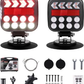 Magnetic Wireless Trailer Lights - Rechargeable Towing Light Kit with 18 Modes, 60MPH Secure Mount, for Truck RV Boat Caravan (SL-5046)