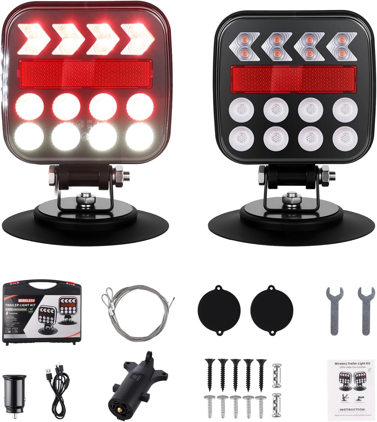 Magnetic Wireless Trailer Lights - Rechargeable Towing Light Kit with 18 Modes, 60MPH Secure Mount, for Truck RV Boat Caravan (SL-5046)