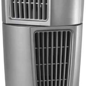 Lasko 4910 Platinum Desktop Wind Tower Fan - 14-inch Compact Space-Saving Oscillating Fan with 3 Quiet Speeds, Carry Handle, Gray