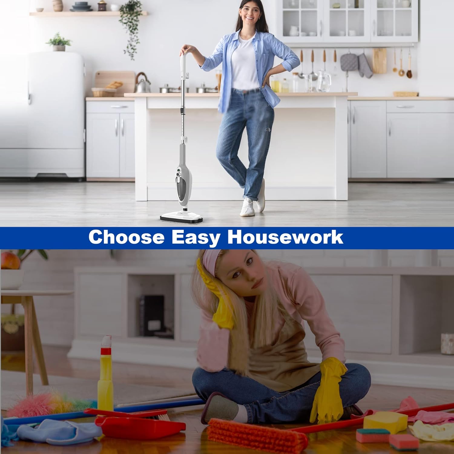 GorFanty 10-in-1 Multi-Purpose Steam Mop - Fast Heat Handheld Floor Steamer for Hardwood, Tile, Laminate & Carpet with 11 Accessories