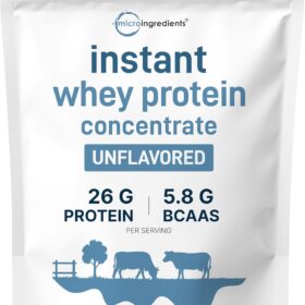 Premium Instant Whey Protein Concentrate Powder - 2lb Unflavored | 26g Protein & 5.8g BCAAs Per Serving | Fast-Absorbing, Smooth-Mixing Formula for Shakes, Smoothies, Baking & Coffee | Non-GMO, Soy-Free