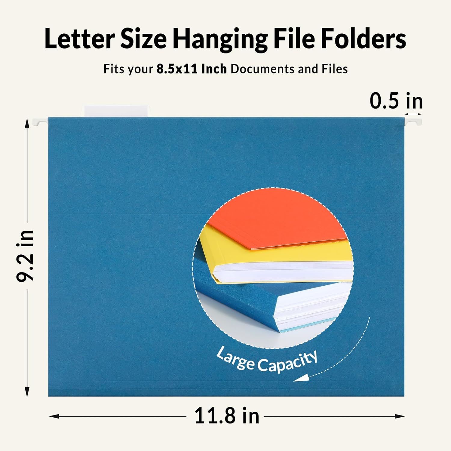 SUNEE 6-Pack Letter Size Hanging File Folders with 1/5-Cut Tabs - Color-Coded Office & Home Document Organization System