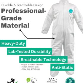 Andes 6-Pack Heavy Duty Disposable Hazmat Suit - Full Body Coveralls with Hood, Elastic Wrists & Ankles, White Paint & Lab Protective Wear