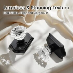 KNOBWELL Vintage Crystal Glass Door Knob - Matte Black Privacy Interior Lock for Bedroom & Bathroom