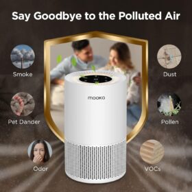MOOKA H13 True HEPA Air Purifier - 1200ft² Large Room Coverage, Aromatherapy Essential Oil Sponge, Ultra-Quiet 13dB Sleep Mode, Timer & Child Lock for Bedroom, Pets, Nursery, Smoke & Allergens (White)