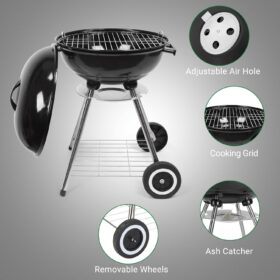 Outvita 18" Stainless Steel Portable Charcoal Grill with Wheels & Storage Tray - Perfect for Camping, Backyard BBQ, Picnics & Outdoor Parties