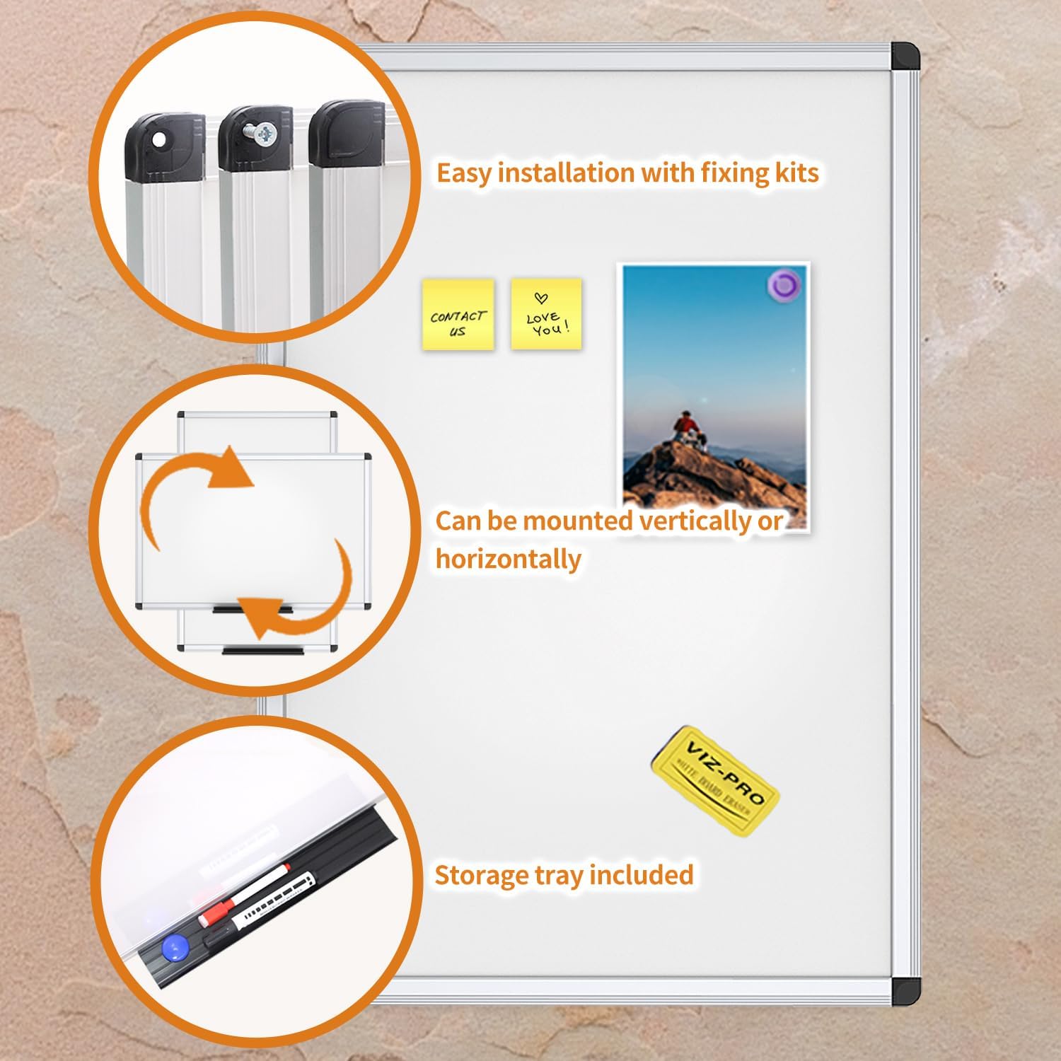 VIZ-PRO Magnetic Dry Erase Board - 24 x 18 Inch Silver Aluminum Framed Presentation Whiteboard with Pen Tray & Mounting Kit