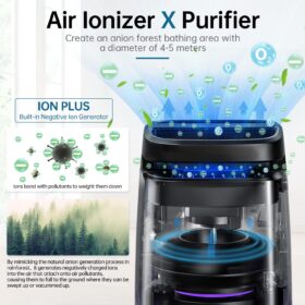 POMORON MJ002H Air Purifier - 4-in-1 HEPA Air Cleaner with Ionizer, UV Light & Essential Oil Diffuser for Home, Covers 1250 Sq Ft, 99.97% Removal Rate for Dust, Smoke, Pollen & Pet Dander, Black