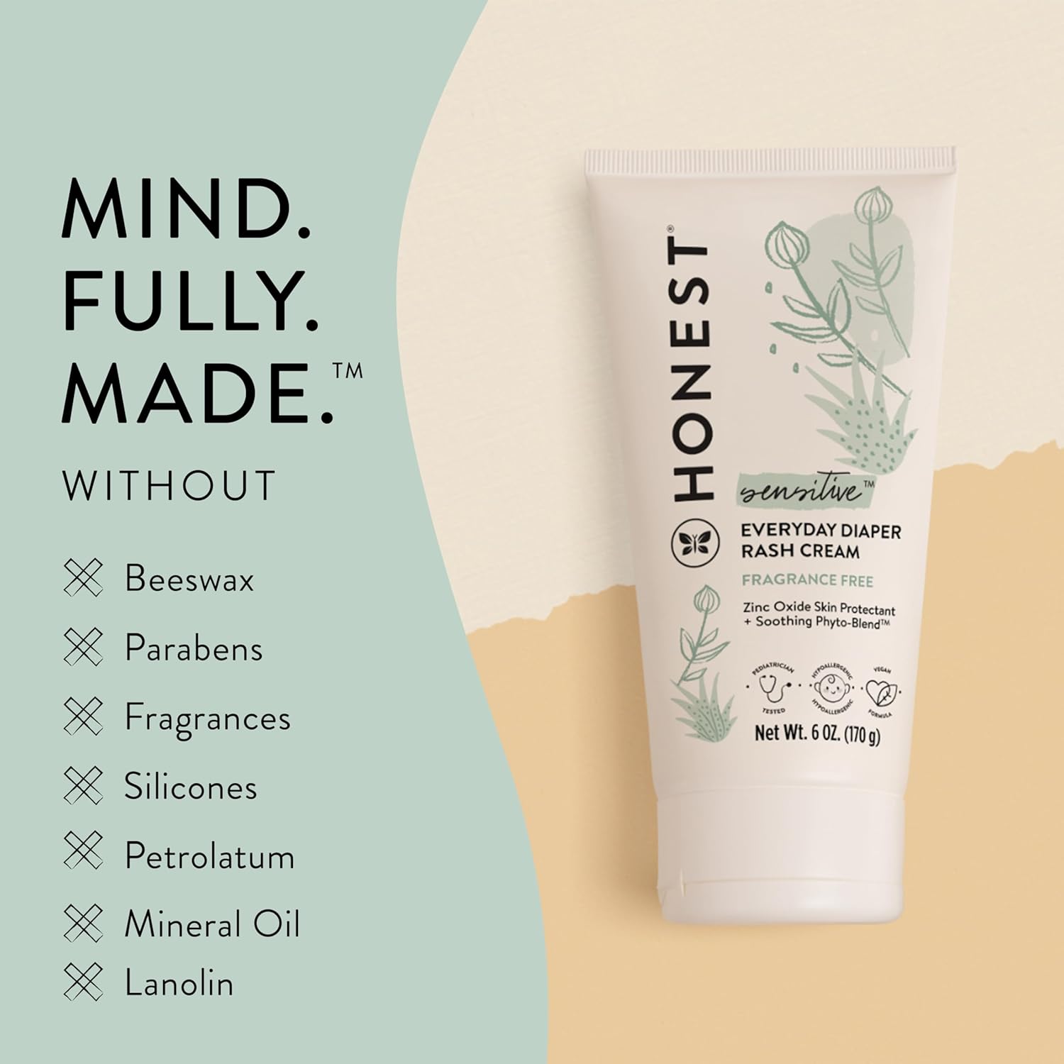 The Honest Company Hypoallergenic Diaper Rash Cream with Zinc Oxide - Soothing Moisturizing Ointment for Baby, NEA Recognized, Cruelty-Free, 6 oz Value Size