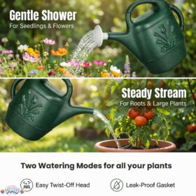 PMU 2 Gallon Watering Can - Premium Garden Watering Can for Indoor & Outdoor Plants - Durable Plastic Water Can with Detachable Sprinkler Head - Large Capacity Plant Sprayer, Made in USA - Hunter Green