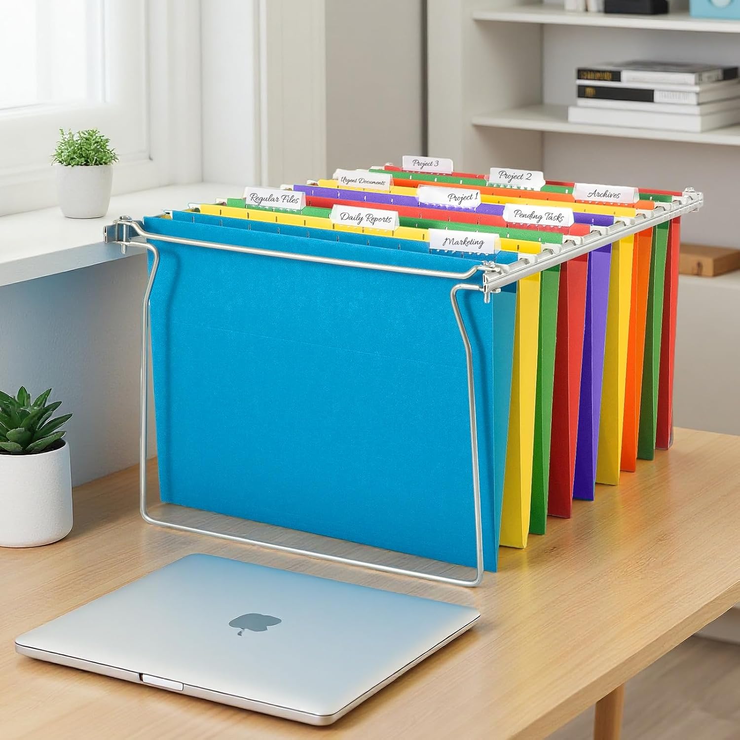 SUNEE 6-Pack Letter Size Hanging File Folders with 1/5-Cut Tabs - Color-Coded Office & Home Document Organization System