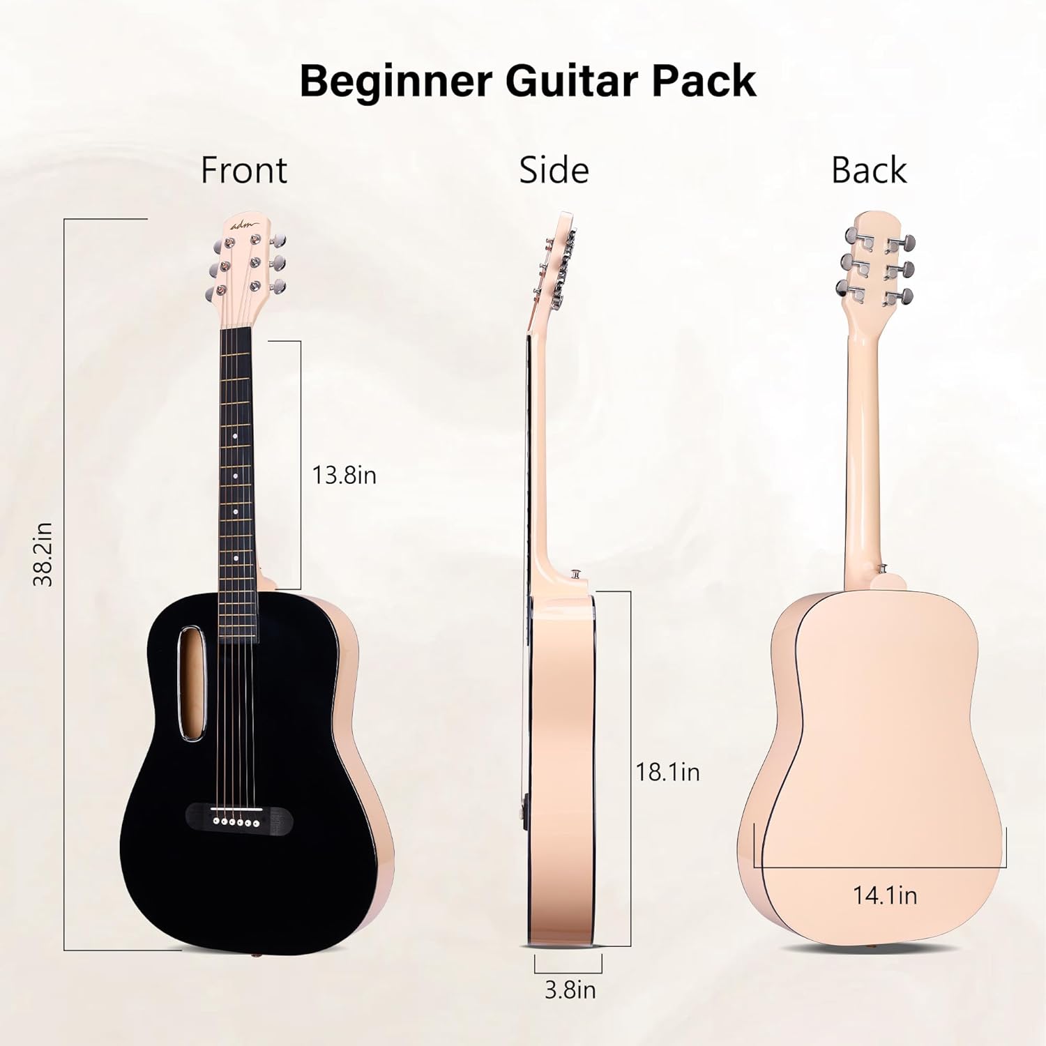 ADM 38-Inch Acoustic Guitar Starter Kit for Beginners - Complete Bundle with Gig Bag, Tuner, Picks, Strap, Capo, Extra Strings & Online Lessons