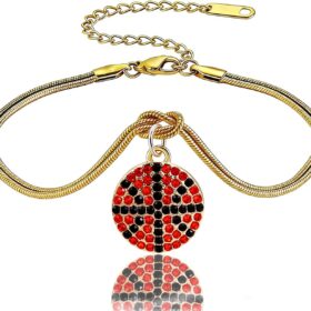 Gold Sport Charm Bracelet for Women - Non-Tarnish Waterproof Jewelry Gift for Daughter Girlfriend, Athletic Bracelet with Softball Football Soccer Basketball Charms