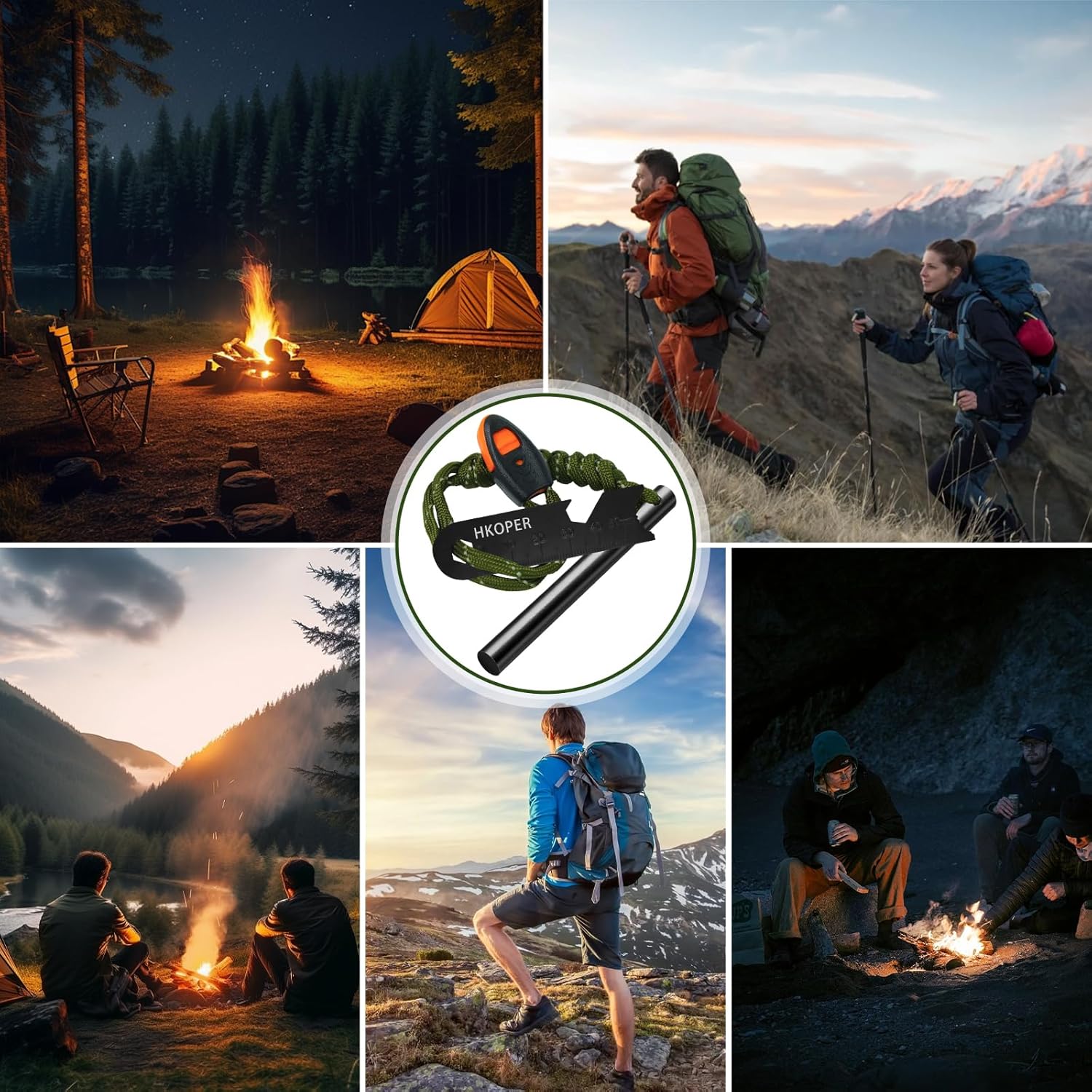 Premium Ferro Rod Fire Starter Kit - 4-Inch Flint Steel Survival Tool with Multi-Tool Scraper, Paracord & Whistle for Camping, Hiking & Emergency Preparedness