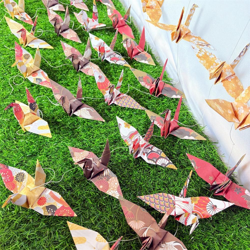 Japanese Washi Paper Crane Hanging Garland - 5.3ft 4-Strings Handmade Origami Birds for Wedding Baby Shower Birthday Party Decorations