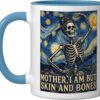 Funny Skeleton Meme Ceramic Coffee Mug - Mother I Am But Skin And Bones Classic Art Parody Design, 11oz Blue/White