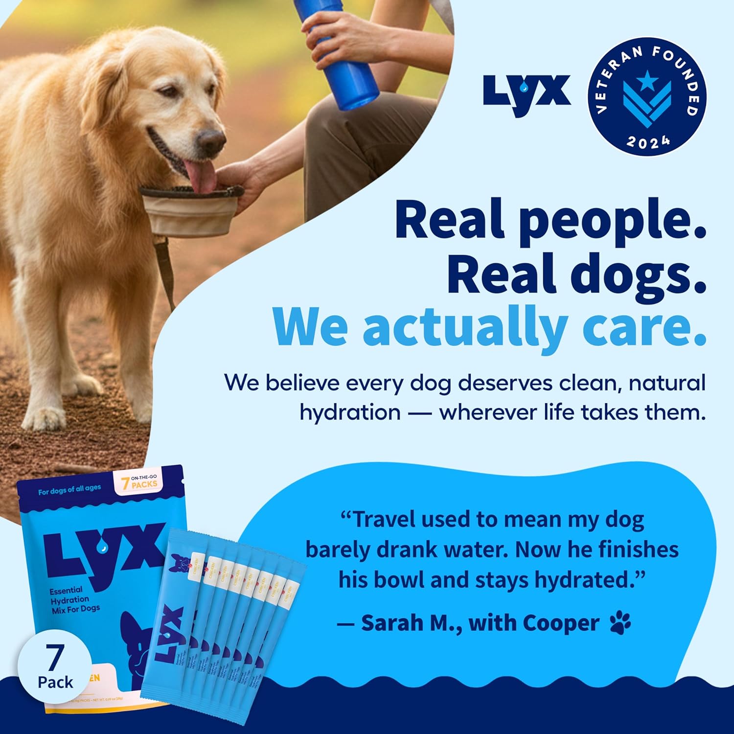 LYX Essential Hydration for Dogs – Electrolyte & Nutrient Water Additive for Active & Senior Dogs – Supports Hydration, Recovery & Wellness – Chicken Flavor – 7 Travel-Friendly Packets