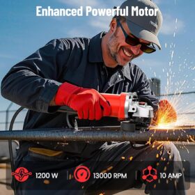 4-1/2" Angle Grinder - 10 Amp 1200W Corded Power Tool with 13000 RPM for Cutting, Grinding & Polishing