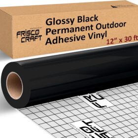 Frisco Craft Premium Glossy Black Permanent Vinyl Roll - 12" x 30FT Waterproof Adhesive Sheets for Cricut, Silhouette & Die-Cutting Machines, Indoor/Outdoor DIY Decor Projects