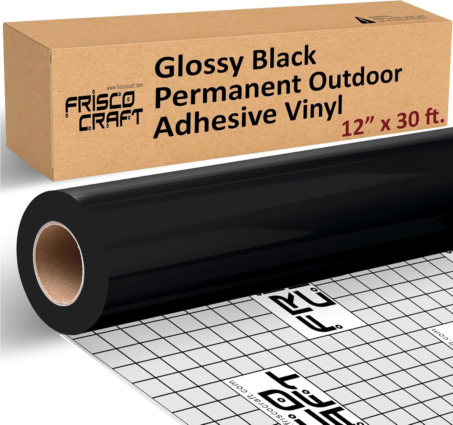 Frisco Craft Premium Glossy Black Permanent Vinyl Roll - 12" x 30FT Waterproof Adhesive Sheets for Cricut, Silhouette & Die-Cutting Machines, Indoor/Outdoor DIY Decor Projects