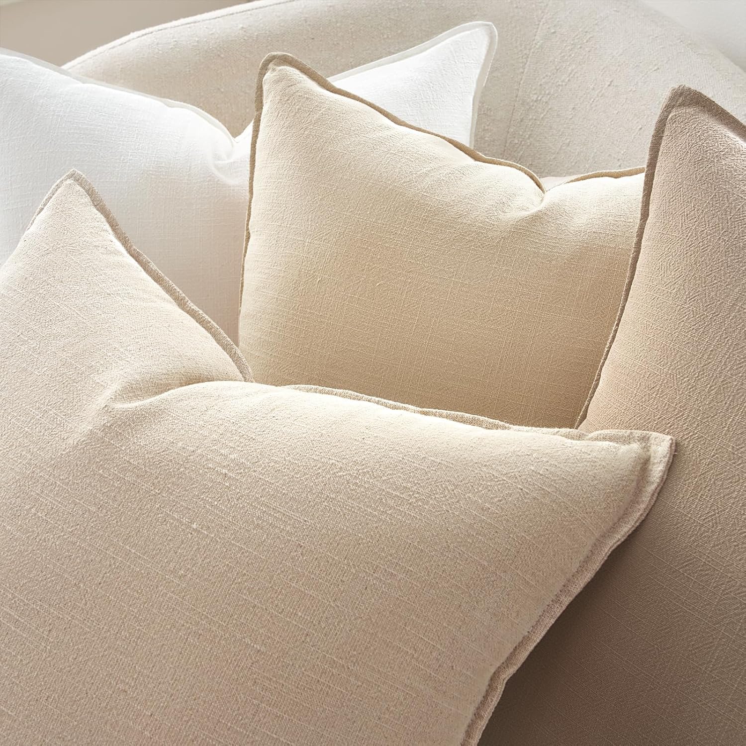 Natural Linen Blend Decorative Throw Pillow Covers - 4 Pack 20x20 inch Solid Color Cushion Cases with Flange Edge for Sofa Bedroom Living Room Farmhouse Home Decor