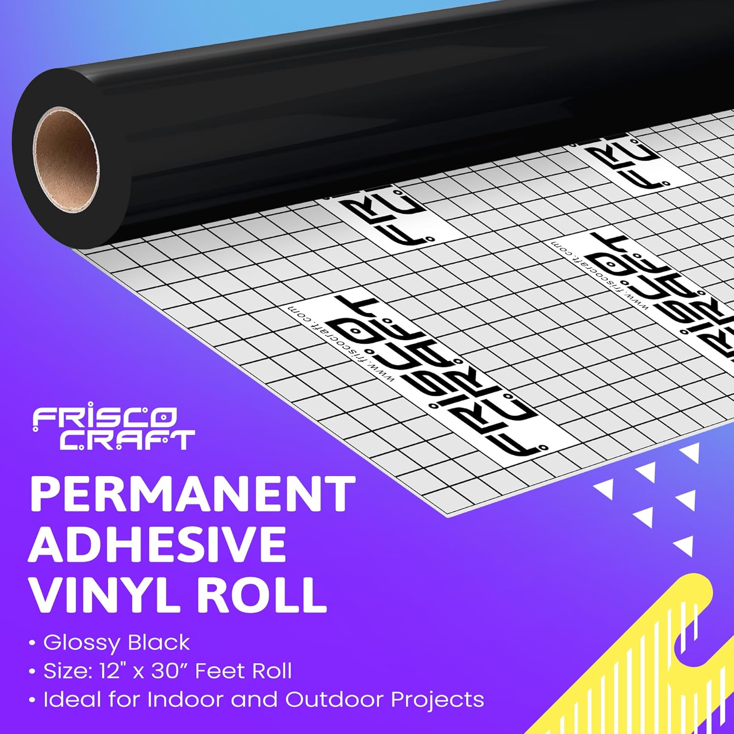 Frisco Craft Premium Glossy Black Permanent Vinyl Roll - 12" x 30FT Waterproof Adhesive Sheets for Cricut, Silhouette & Die-Cutting Machines, Indoor/Outdoor DIY Decor Projects