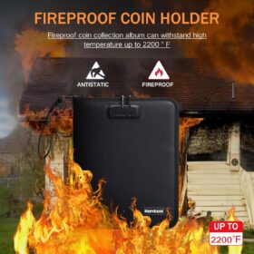 Premium Fireproof Coin Collection Album - 400 Coin Pockets & 36 Bill Sleeves with Password Lock, Water-Resistant Collector Binder for Coins, Bills, Tokens & Stamps