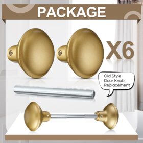 Saillong 6-Pack Vintage Gold Door Knob Set - Classic Electroplated Interior Door Handles with Spindle & Keys (2.2" Diameter)