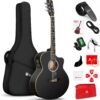 Premium 36-Inch Junior Acoustic Electric Guitar Starter Kit - Complete Bundle with Gig Bag, Tuner & Accessories for Beginners & Travelers - Black Matte
