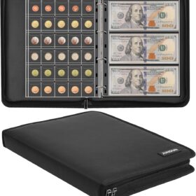 Premium Fireproof Coin Collection Album - 300 Pockets & 36 Currency Sleeves for Collectors | 4-Ring Binder with Water Resistant Protection