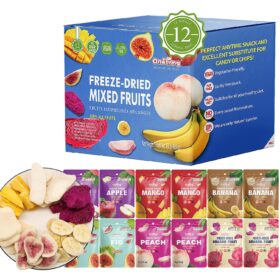 ONETANG Freeze-Dried Mixed Fruit Snacks – 12 Count Variety Pack, Crispy Apple, Mango, Banana, Dragon Fruit, Peach & Fig – Non-GMO, Kosher, Vegan, Gluten-Free & Sugar-Free