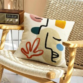 Merrycolor Boho Abstract Pillow Cover - Colorful Woman Face Line Art Decorative Throw Pillow Case, 18x18 Inch Mid Century Modern Bohemian Style for Couch Bed Living Room