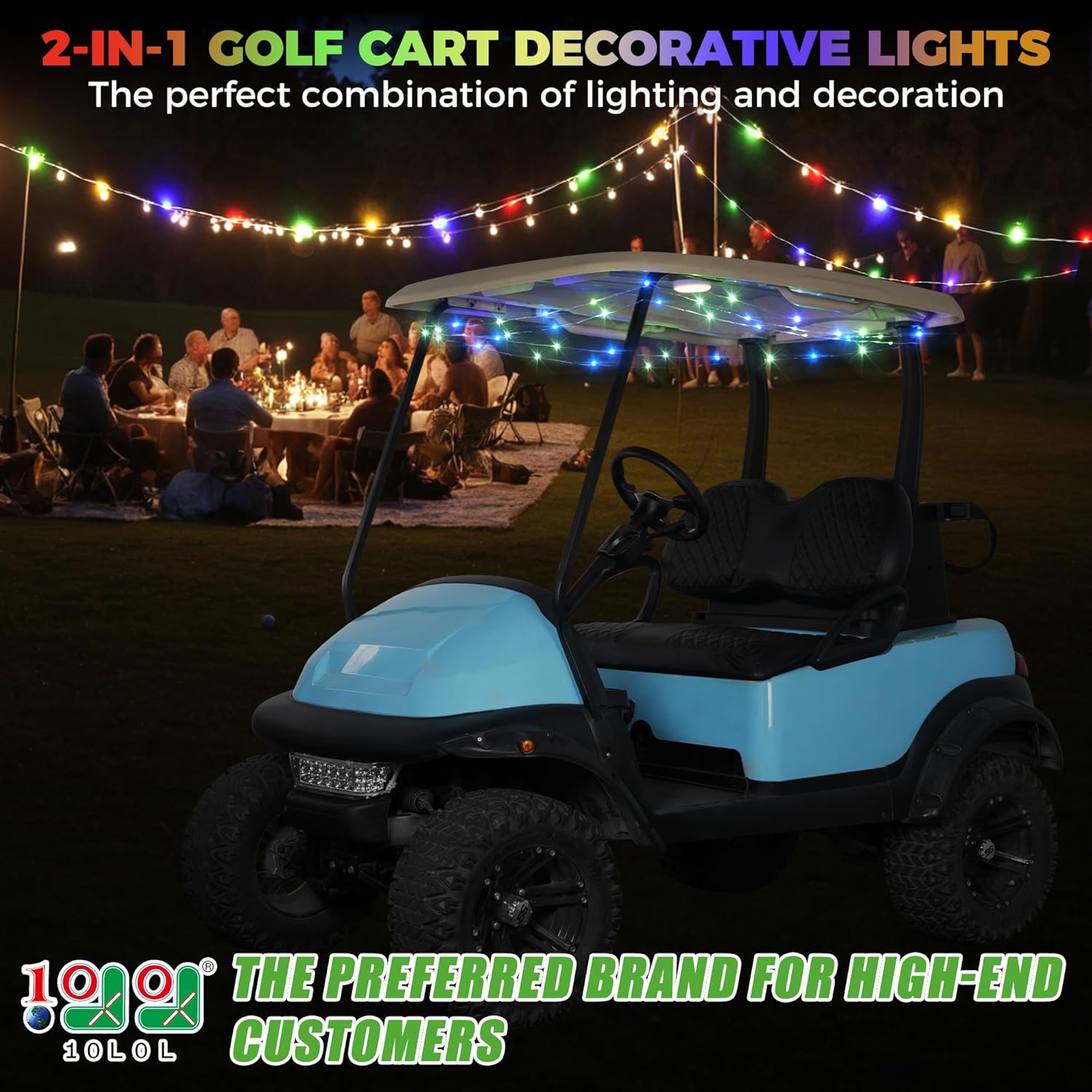 10L0L Golf Cart Roof LED Light Bar - 5 Color Modes, Magnetic USB-C Rechargeable Waterproof Strip Lights for Yamaha EZGO Club Car, Night Golf Party Decor