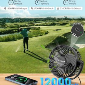 2-Pack Magnetic Golf Cart Fan - 12000mAh Rechargeable Portable Fan with Magnetic Base, 360° Rotation & LED Light for EZGO Club Car Yamaha, Cruise Ships - Includes Carrying Case