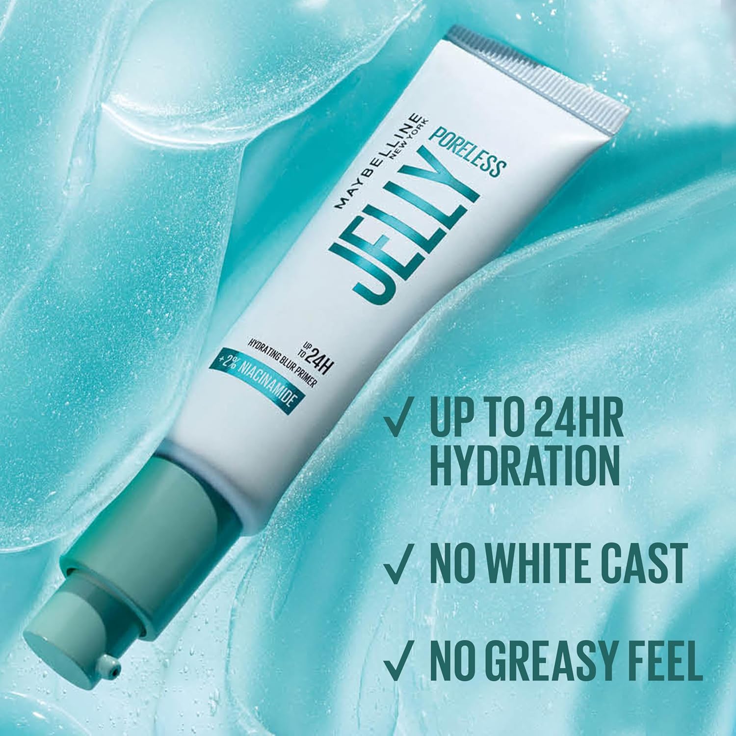 Maybelline Poreless Jelly Primer - 24HR Hydrating Blur Primer with 2% Niacinamide, Clear, Weightless Pore-Minimizing Makeup Base for All Skin Types