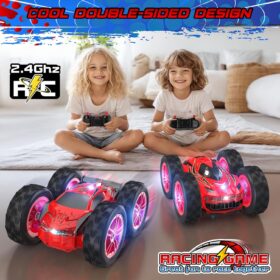 Fast RC Stunt Car for Kids - 1:24 Scale Remote Control Car with 360° Spin, LED Lights & Double-Sided Design, Toys for Boys Ages 4-9