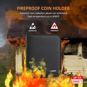 Premium Fireproof Coin Collection Album - 300 Pockets & 36 Currency Sleeves for Collectors | 4-Ring Binder with Water Resistant Protection
