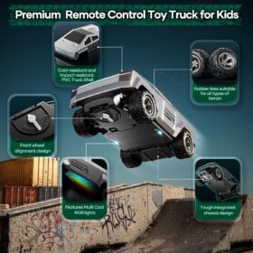 1/24 Scale RC Pickup Truck - 2.4GHz Off-Road Remote Control Car for Kids, All-Terrain Monster Truck with LED Lights, Rechargeable Battery, Ages 3+ (Silver)