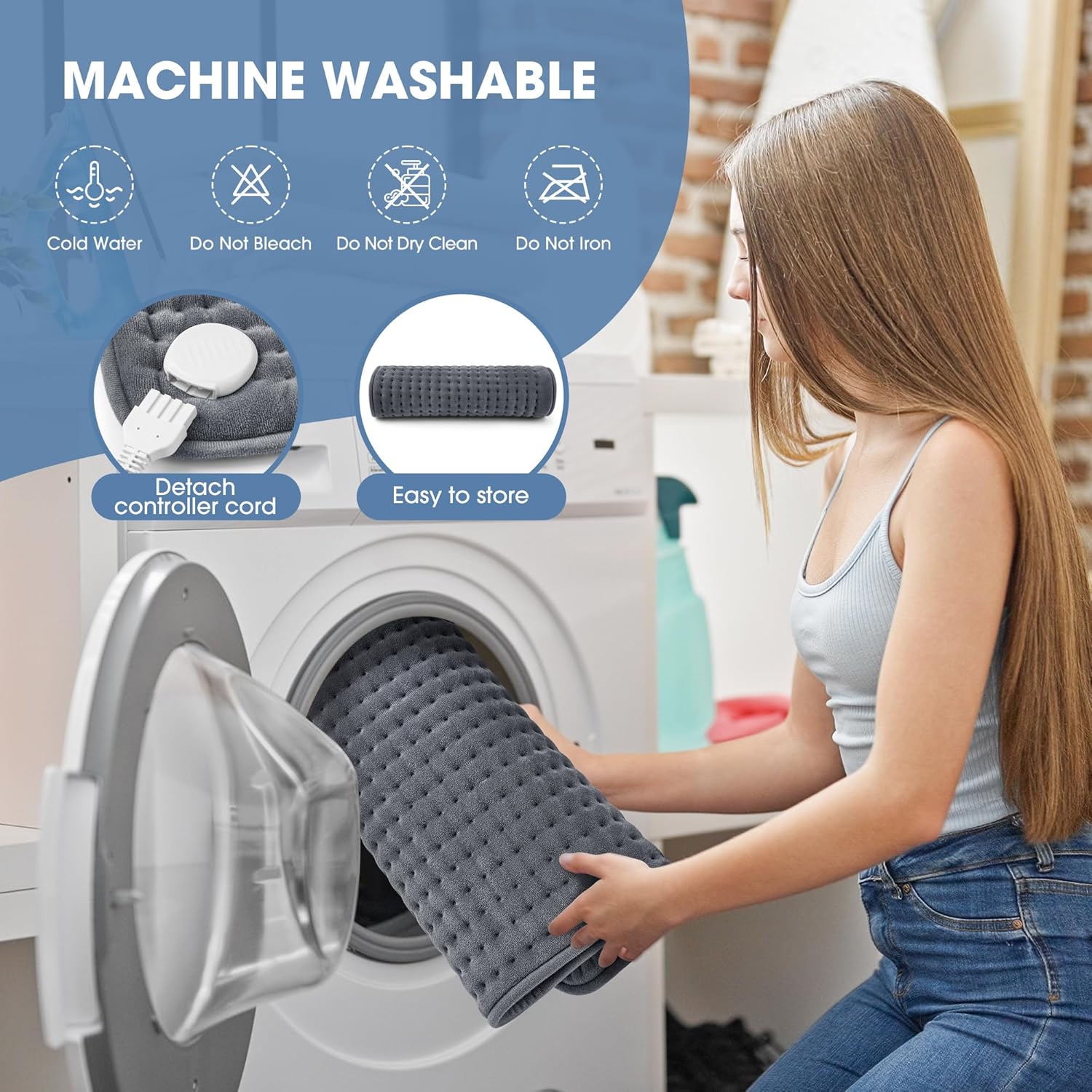 FluffyWarmth XXL Electric Heating Pad - 17"x33" Full Body Pain Relief for Back, Neck, Shoulder, Menstrual Cramps - 6 Heat Settings, 4 Timer Options, Ultra Soft Fleece