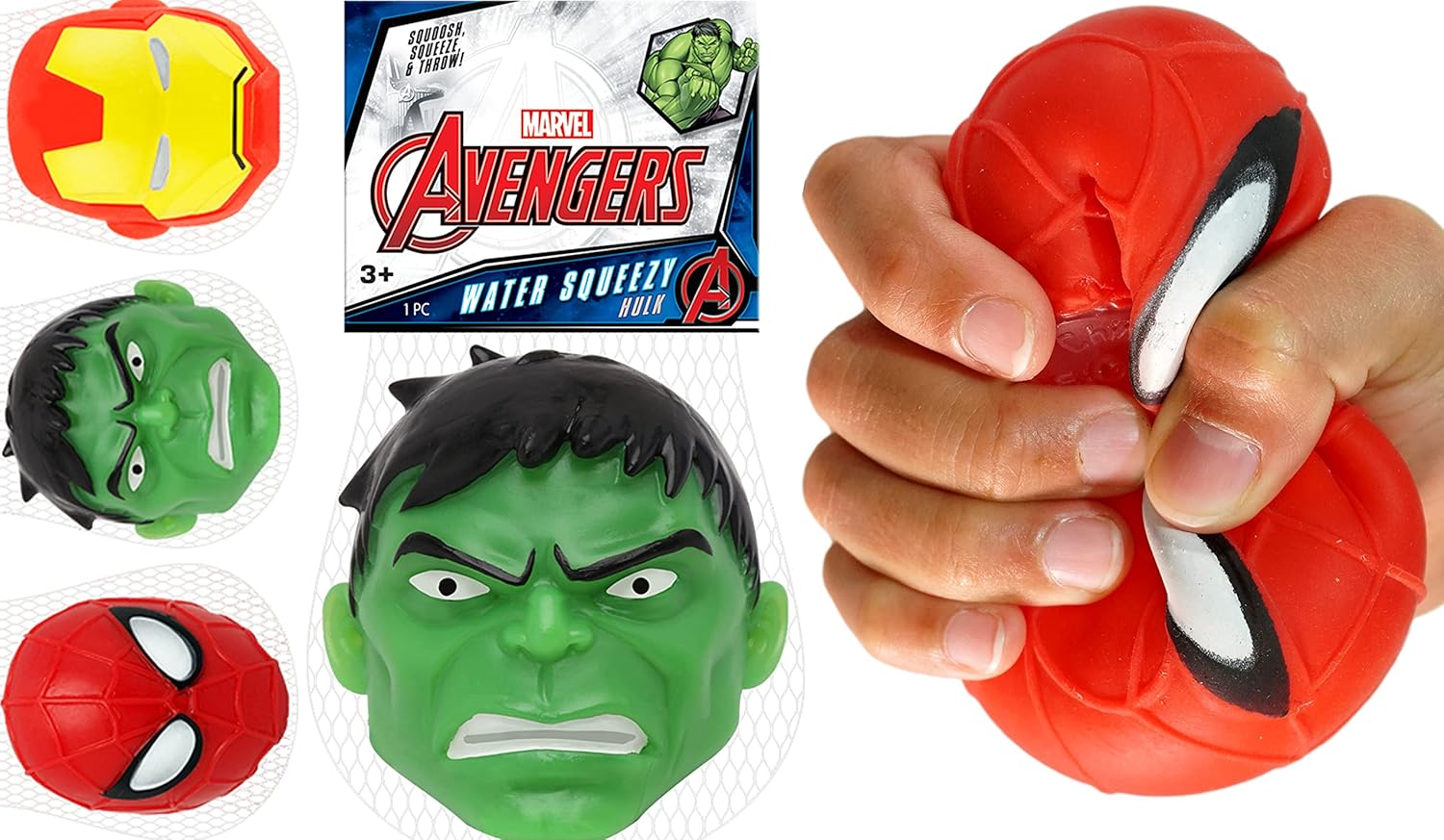 JA-RU Marvel Avengers Superhero Stretchy Squishy Stress Ball - Hulk, Spider-Man & Iron Man Fidget Toy for Kids & Adults (1 Ball, Random)
