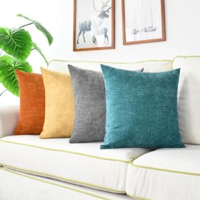 CaliTime Set of 4 Premium Chenille Throw Pillow Covers 18x18" - Modern Velvet Cushion Shells for Sofa Couch Home Décor (Teal Gold Grey Burnt Orange)