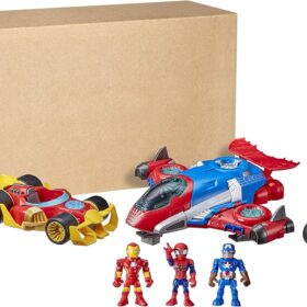 Marvel Super Hero Adventures 6-Pack - Spider-Man, Captain America & Iron Man Action Figures with Vehicles Set for Kids Ages 3+ (Amazon Exclusive)