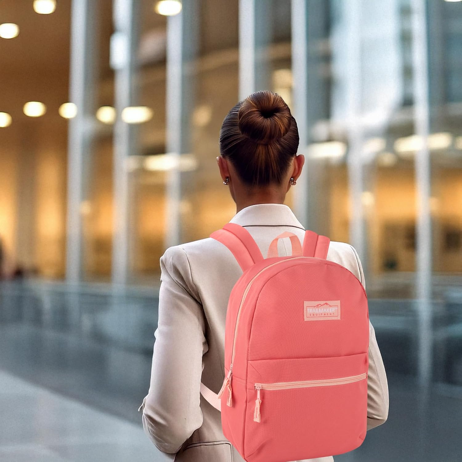 Trail maker Classic 17 Inch School Backpack with Adjustable Padded Straps - Lightweight & Durable Bookbag for Kids, Girls & Boys (Coral)