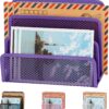 EASEPRES Purple Metal Mesh Desk Organizer - 3-Compartment Desktop File Sorter for Letters, Folders & Office Supplies